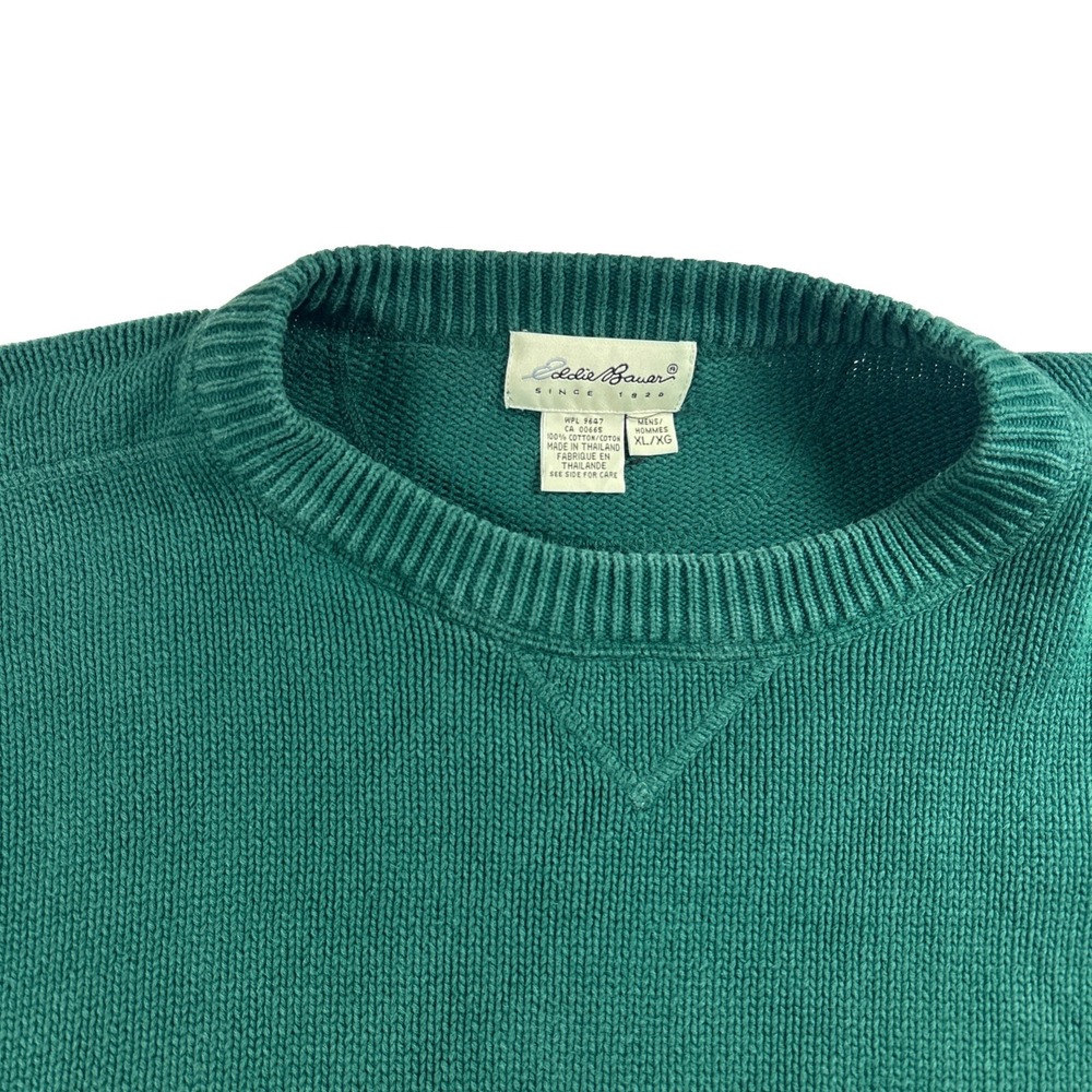 Vintage Eddie Bauer Sweater Mens XL Green 100% Cotton Ribbed Crewneck 90s